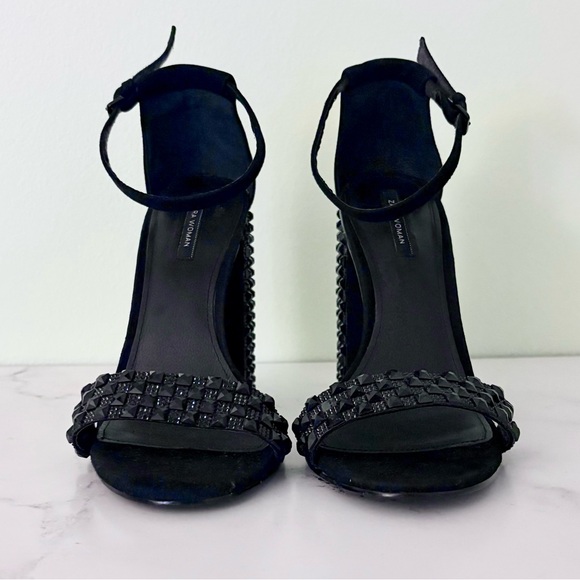 Zara Black Studded Block Heels - Picture 2 of 5